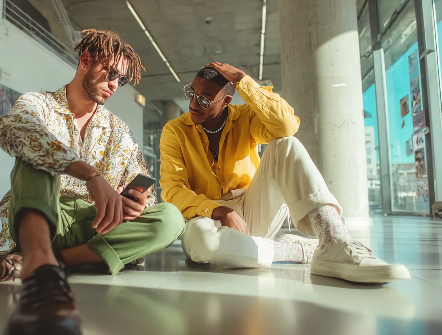 two-stylish-young-men-sitting